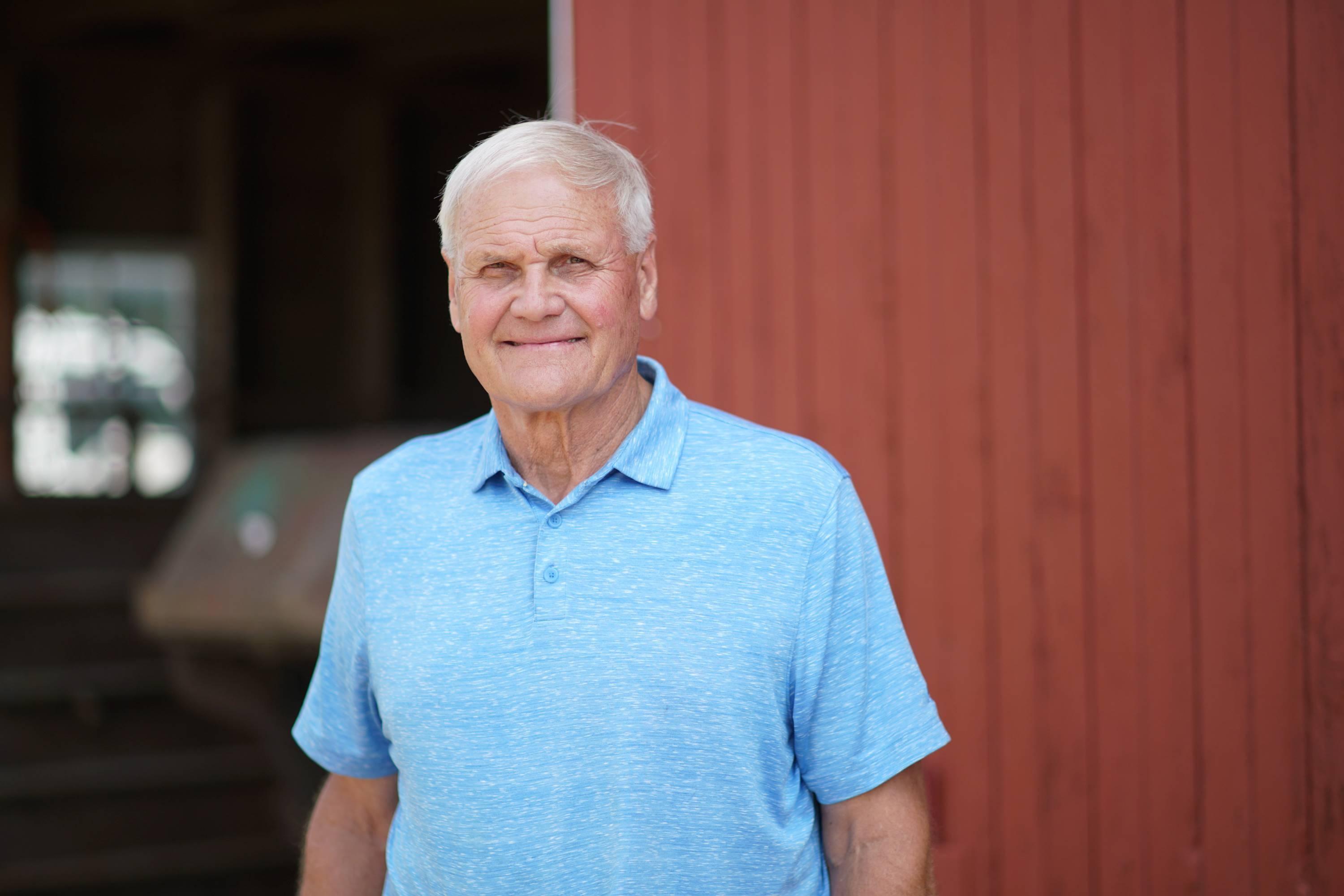 Farmer Dave Boettger smiles on his farm.
